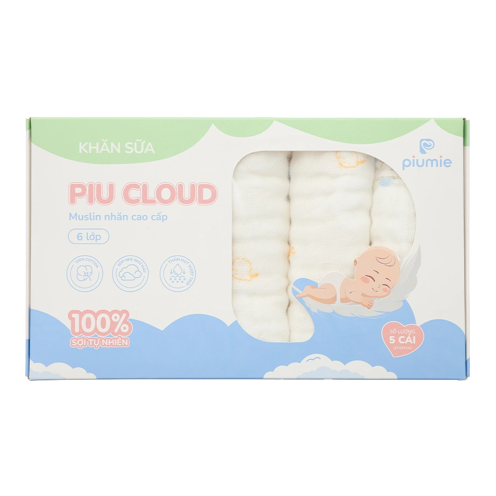Set 5 khăn sữa muslin nhăn Piumie 6 lớp 27x27 cm - Gấu nâu 17