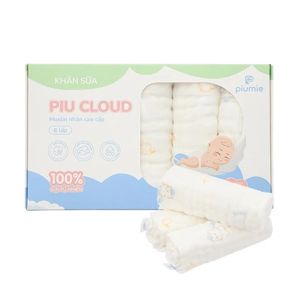 Set 5 khăn sữa muslin nhăn Piumie gấu xanh