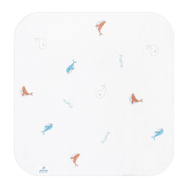 Set 5 khăn sữa muslin Piumie 2 lớp 30x30 cm - Cá heo 2