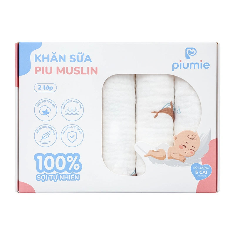 Set 5 khăn sữa muslin Piumie 2 lớp 30x30 cm - Cá heo 7
