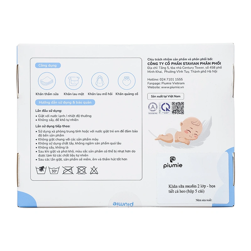 Set 5 khăn sữa muslin Piumie 2 lớp 30x30 cm - Cá heo 8