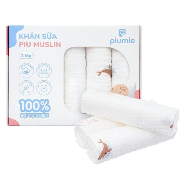 Set 5 khăn sữa muslin Piumie cá heo