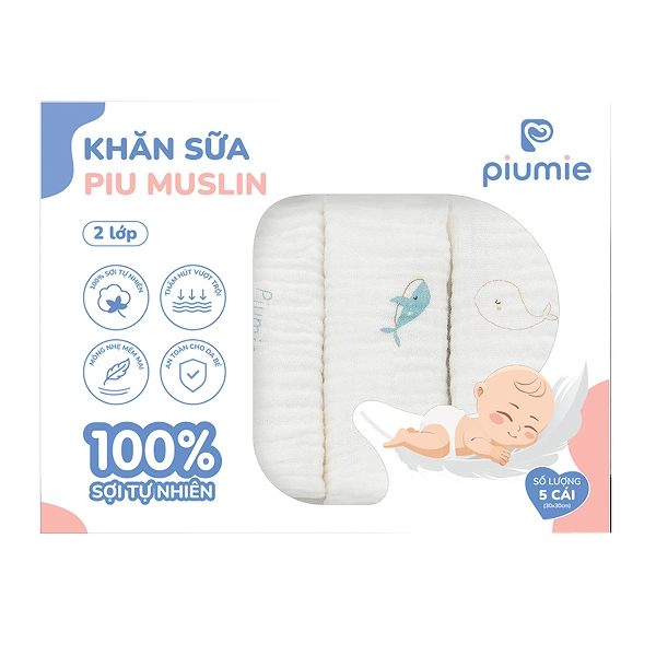Set 5 khăn sữa muslin Piumie cá heo