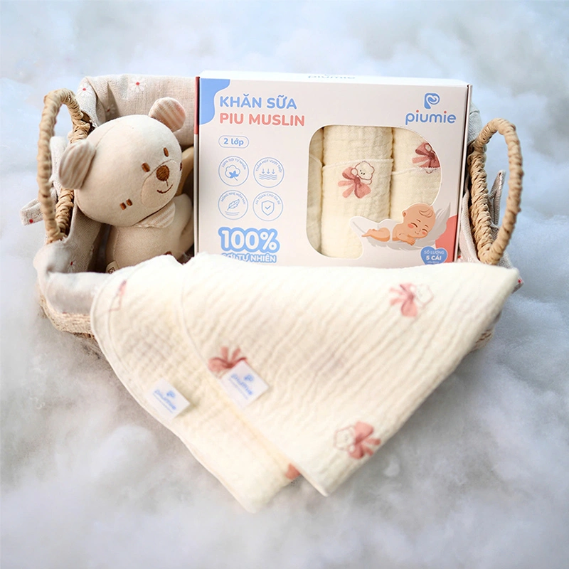 Set 5 khăn sữa muslin Piumie 2 lớp 30x30 cm - Cá heo 13