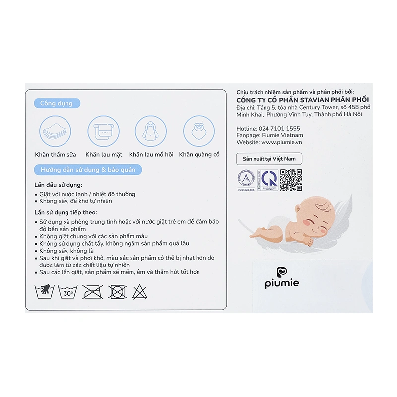 Set 5 khăn sữa muslin Piumie 2 lớp 30x30 cm - Cá heo 14