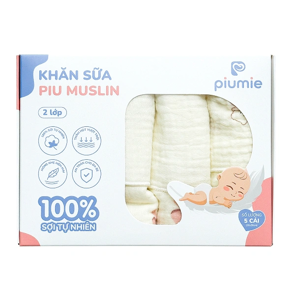 Set 5 khăn sữa muslin Piumie 2 lớp 30x30 cm - Cá heo 3