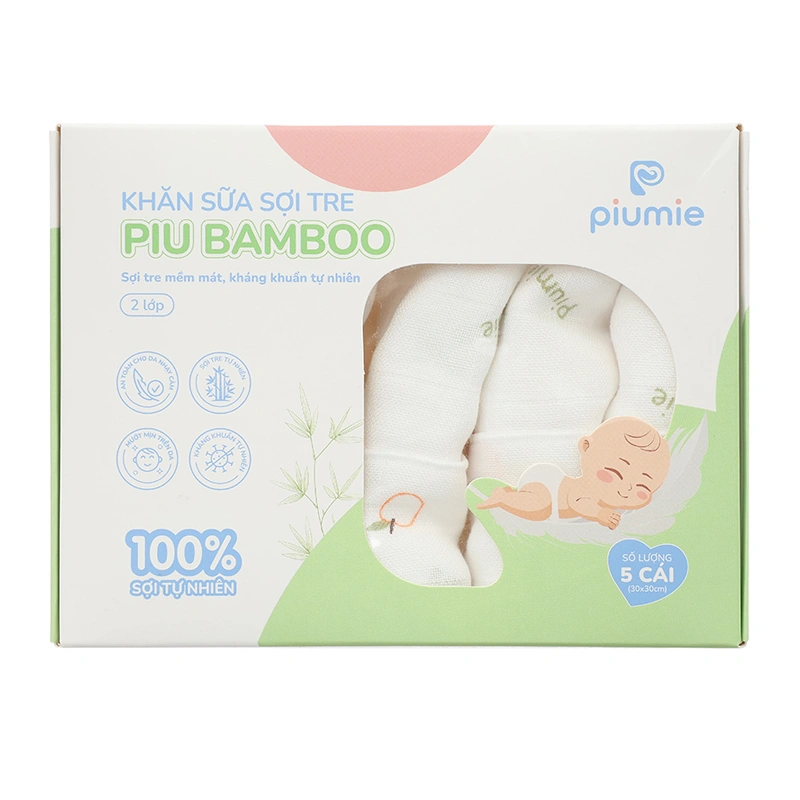 Set 5 khăn sữa sợi tre Piumie 2 lớp 30x30 cm - Gấu vàng 7