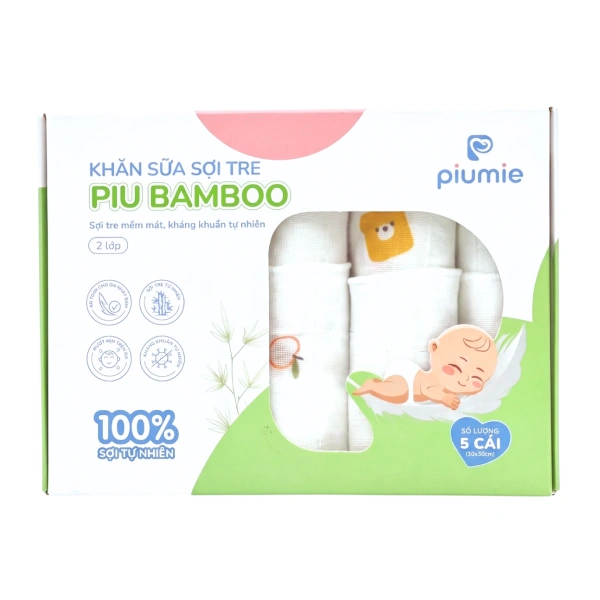 Set 5 khăn sữa sợi tre Piumie gấu vàng