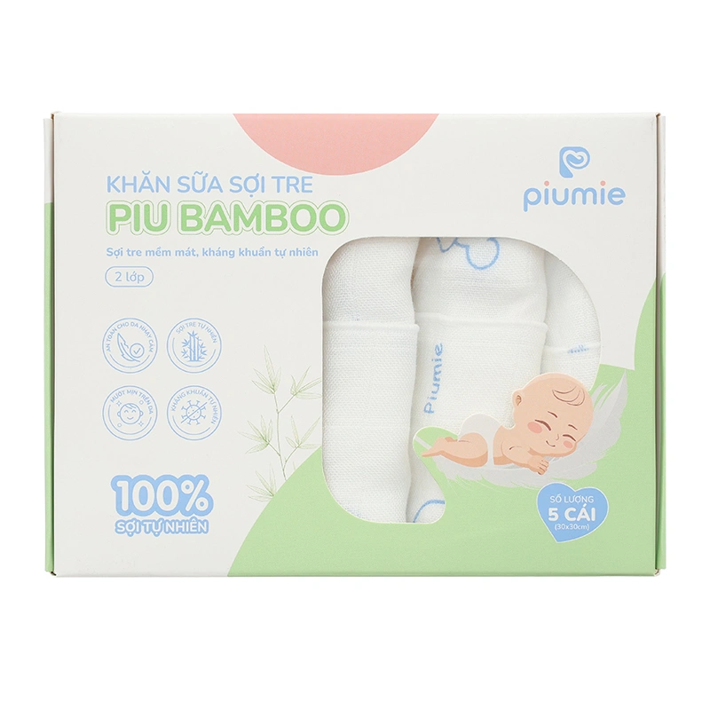 Set 5 khăn sữa sợi tre Piumie 2 lớp 30x30 cm - Gấu vàng 17