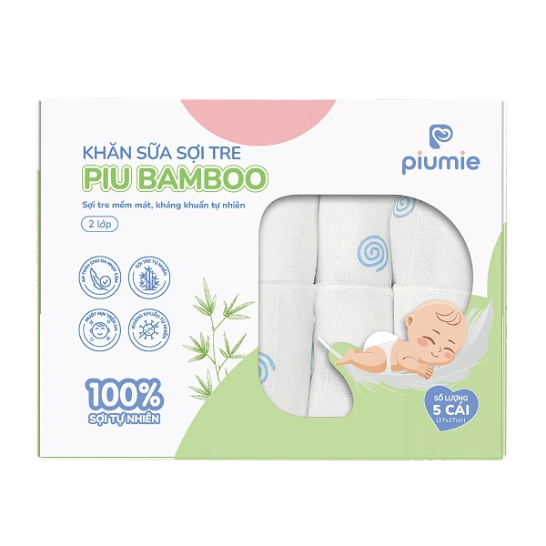 Set 5 khăn sữa sợi tre Piumie gấu xanh
