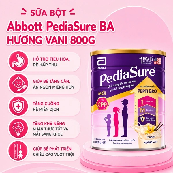 Combo 8 hộp sữa bột Abbott PediaSure BA hương vani 800g (1 - 10 tuổi) 8