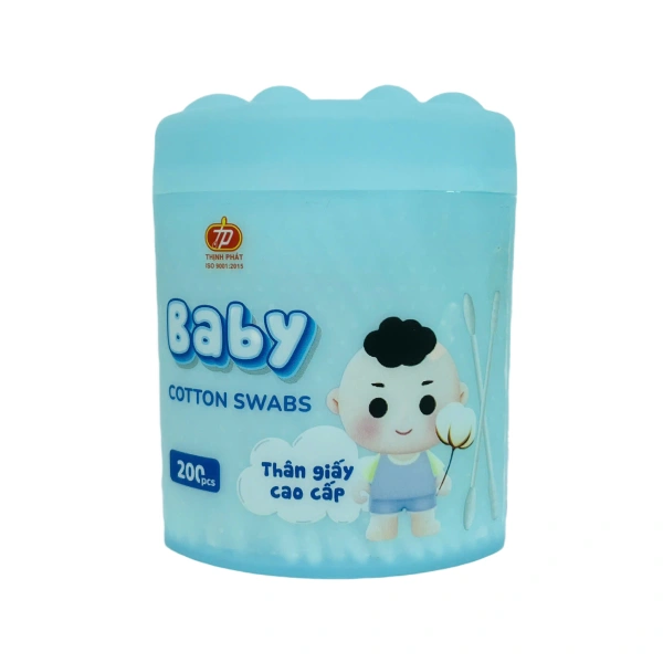 TĂM BÔNG BABY COTTON SWABS THÂN GIẤY 200 CÂY - KM PHYSIODOSE