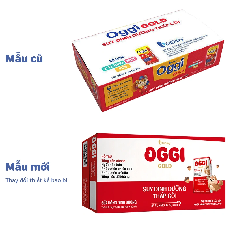 Thùng 48 hộp sữa pha sẵn Oggi Gold 110 ml cho trẻ suy dinh dưỡng (từ 1 tuổi) - Giao bao bì ngẫu nhiên 2