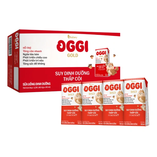 Thùng 48 hộp sữa pha sẵn Oggi Gold cho trẻ suy dinh dưỡng - Giao bao bì ngẫu nhiên
