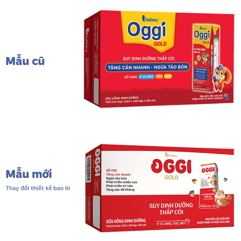 Thùng 48 hộp sữa pha sẵn Oggi Gold 180 ml cho trẻ suy dinh dưỡng (từ 1 tuổi) - Giao bao bì ngẫu nhiên 2