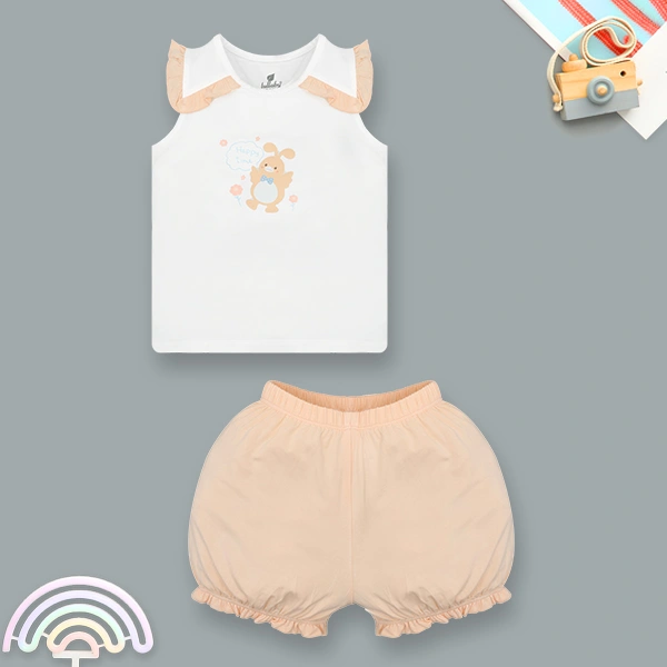 Bộ bé gái Lullaby bamboo trắng cam