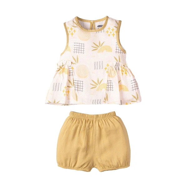 Bộ bé gái Ualarogo cotton vàng