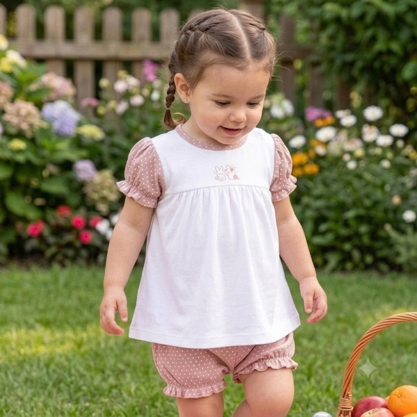 Bộ bé gái Ualarogo cotton hồng