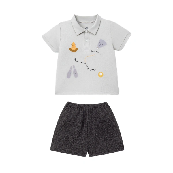Bộ bé trai La Pomme cotton xám