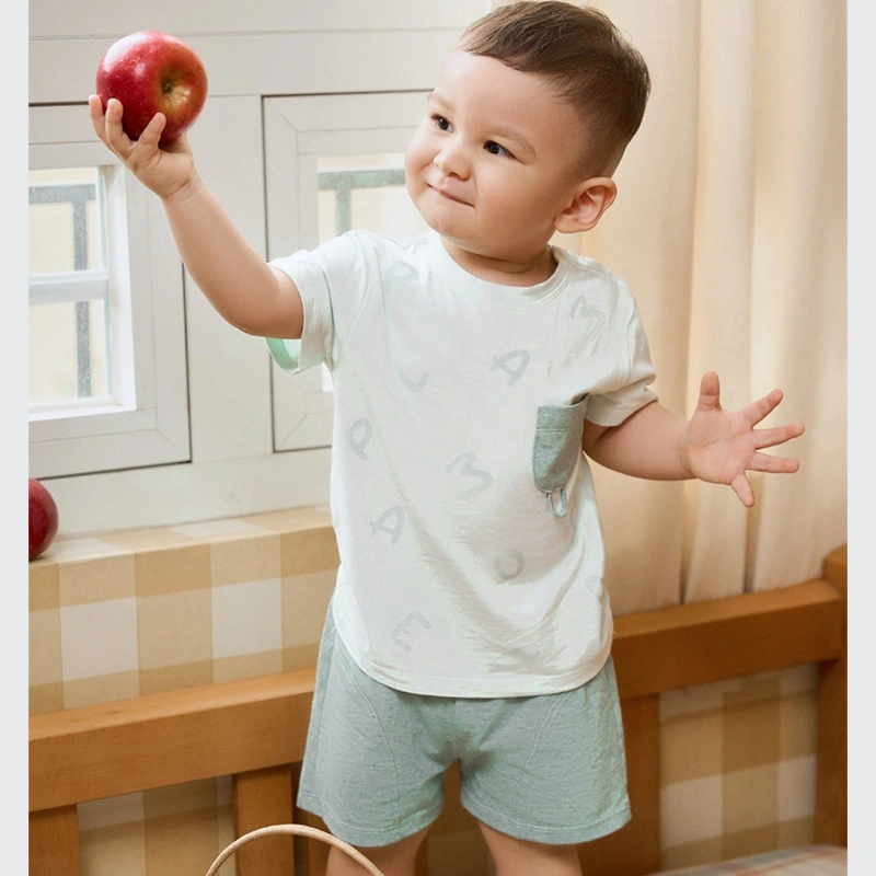 Bộ tay ngắn bé trai La Pomme ký hiệu dễ thương màu xanh mint 3