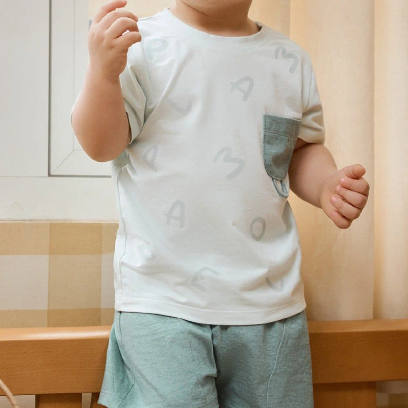 Bộ tay ngắn bé trai La Pomme ký hiệu dễ thương màu xanh mint 5