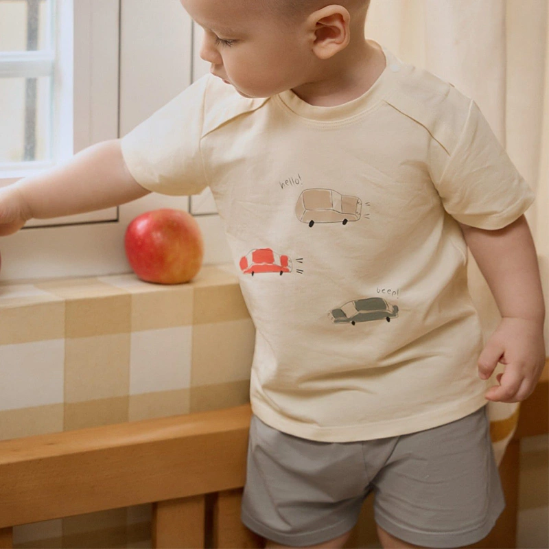 Bộ tay ngắn bé trai La Pomme thế giới ô tô sành điệu màu kem 3