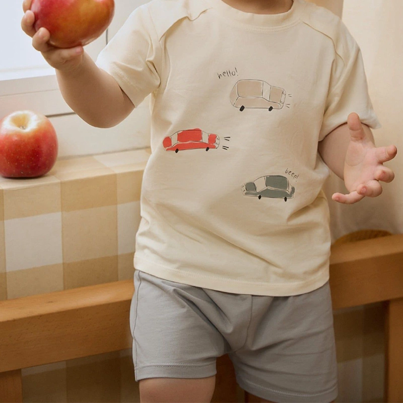 Bộ tay ngắn bé trai La Pomme thế giới ô tô sành điệu màu kem 4