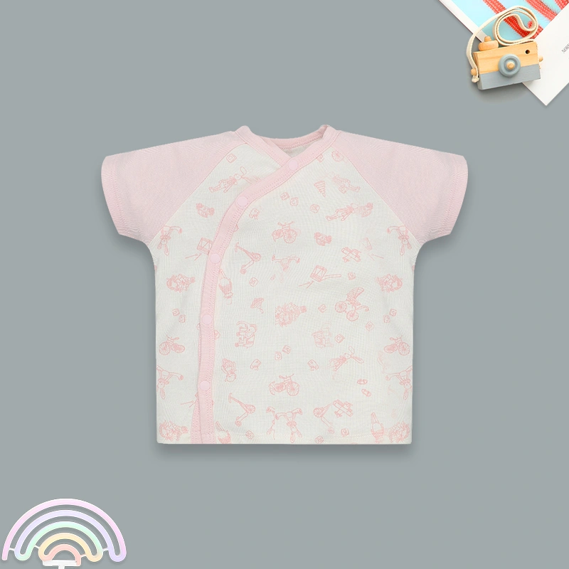 Bộ tay ngắn bé gái cài lệch Lullaby NH652C màu trắng in hồng 2