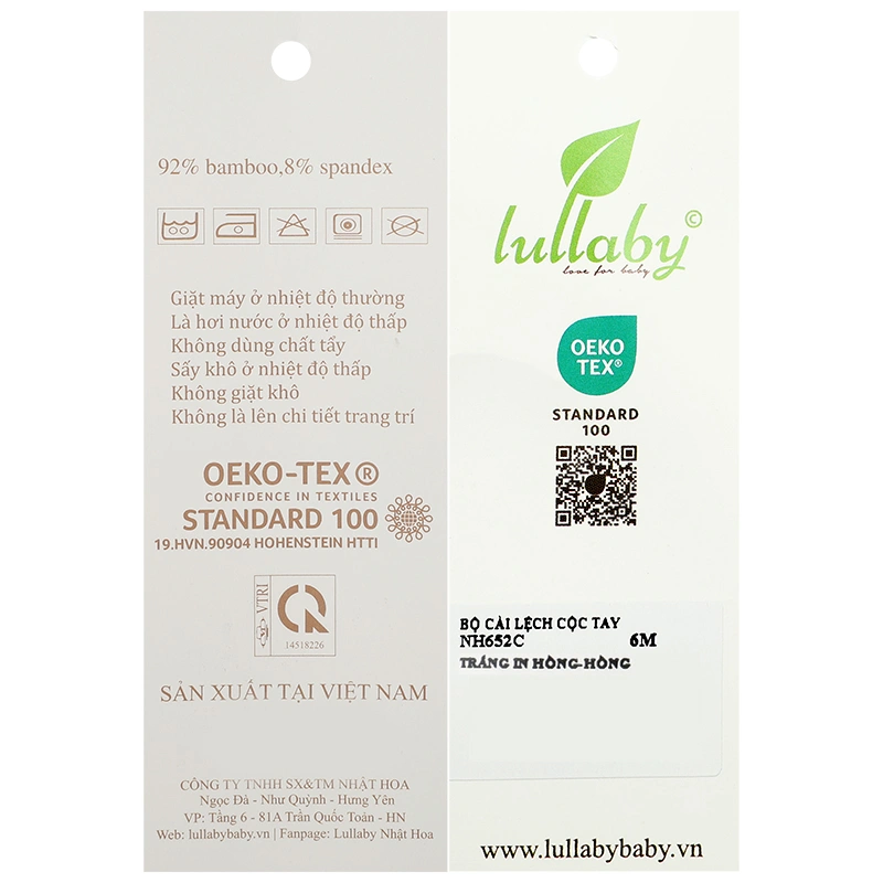 Bộ tay ngắn bé gái cài lệch Lullaby NH652C màu trắng in hồng 14