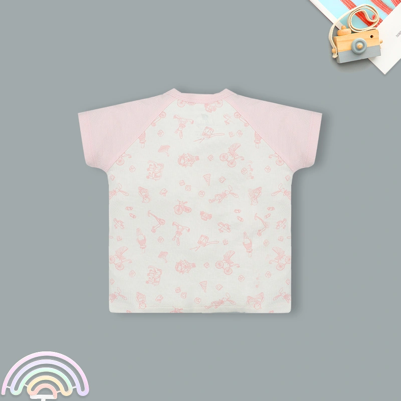 Bộ tay ngắn bé gái cài lệch Lullaby NH652C màu trắng in hồng 3
