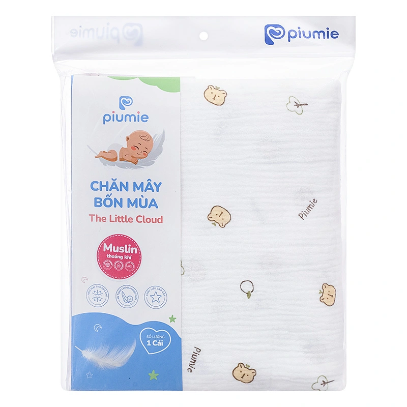 Chăn mây muslin Piumie 4 lớp 100x100 cm - Gấu nâu (từ 0 tháng) 7