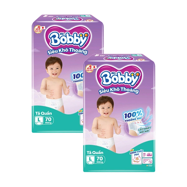 Combo 2 tã quần Bobby size L 70 miếng/bịch (9 - 14 kg) - Giao bao bì ngẫu nhiên 1