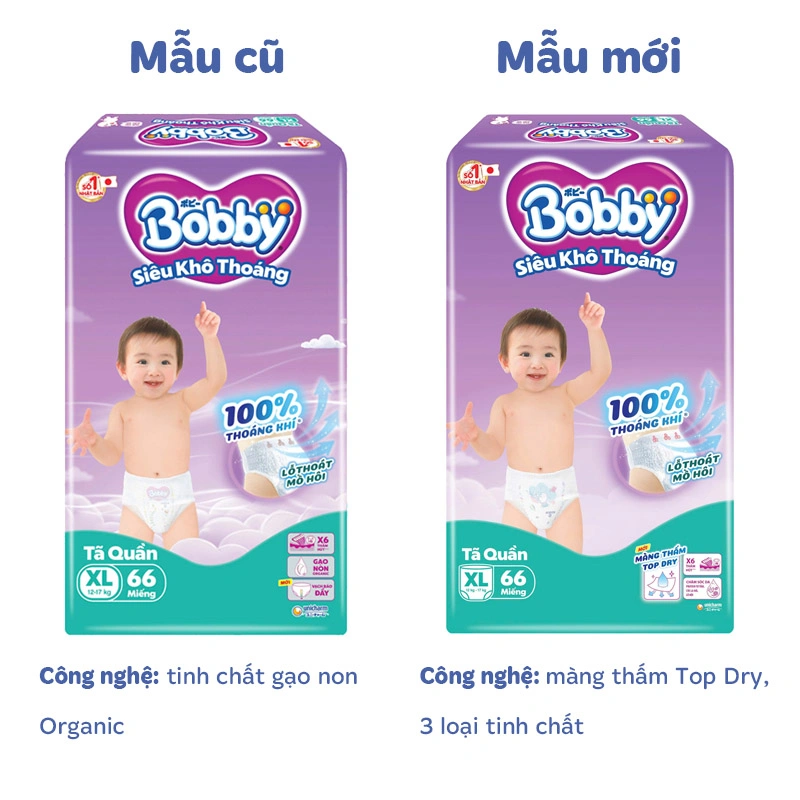 Combo 4 tã quần Bobby size XL 66 miếng/bịch (12 - 17 kg) - Giao bao bì ngẫu nhiên 18
