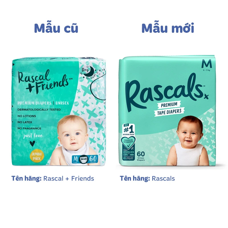 Combo 3 tã dán Rascals size M 60 miếng (6 - 11 kg) - Giao bao bì ngẫu nhiên 2