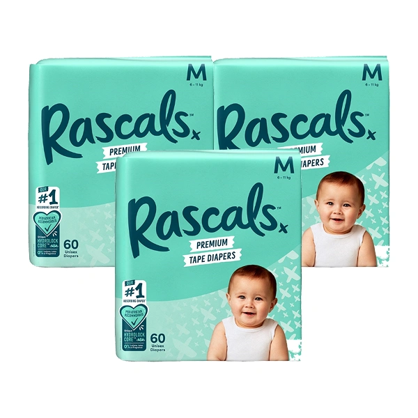 Combo 3 tã dán Rascals size M - Giao bao bì ngẫu nhiên