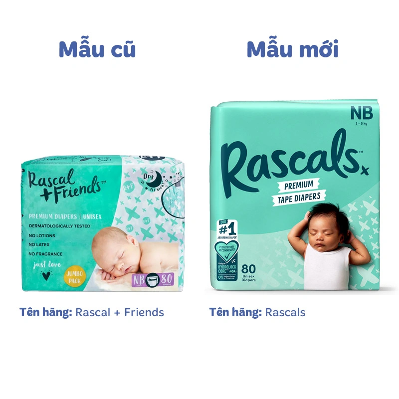 Combo 3 tã dán Rascals size NB 80 miếng/bịch (3 - 5 kg) - Giao bao bì ngẫu nhiên 2