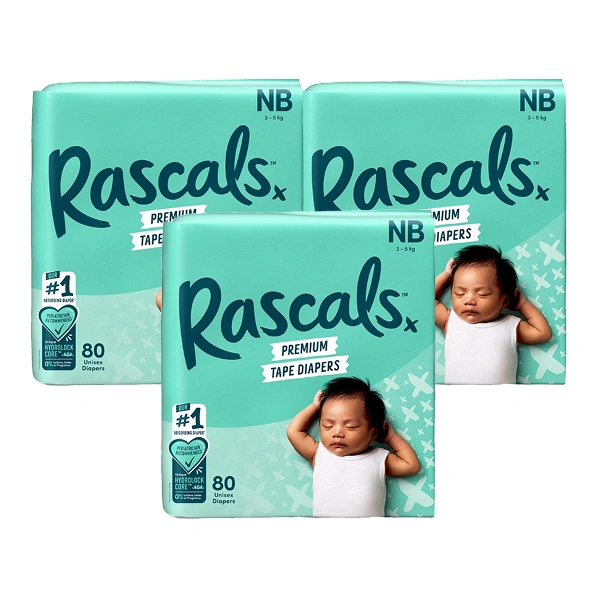 Combo 3 tã dán Rascals size NB - Giao bao bì ngẫu nhiên