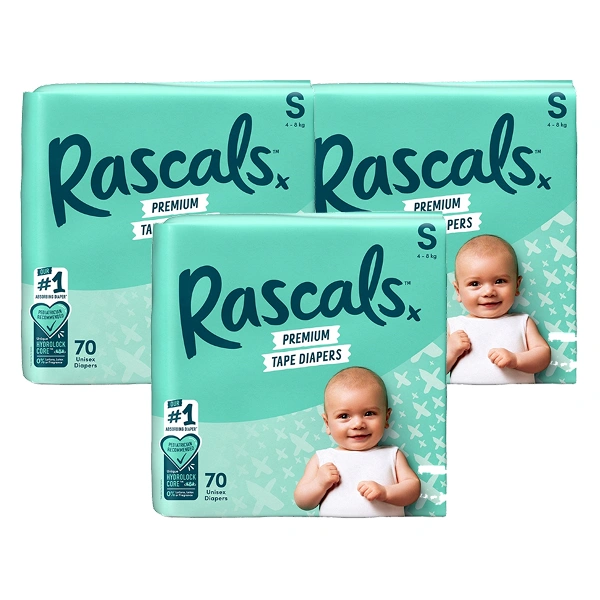 Combo 3 tã dán Rascals size S - Giao bao bì ngẫu nhiên