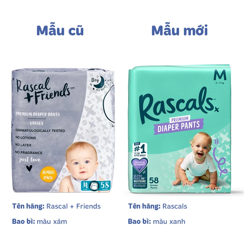 Combo 3 tã quần Rascals size M 58 miếng/bịch (6 - 11 kg) - Giao bao bì ngẫu nhiên 2