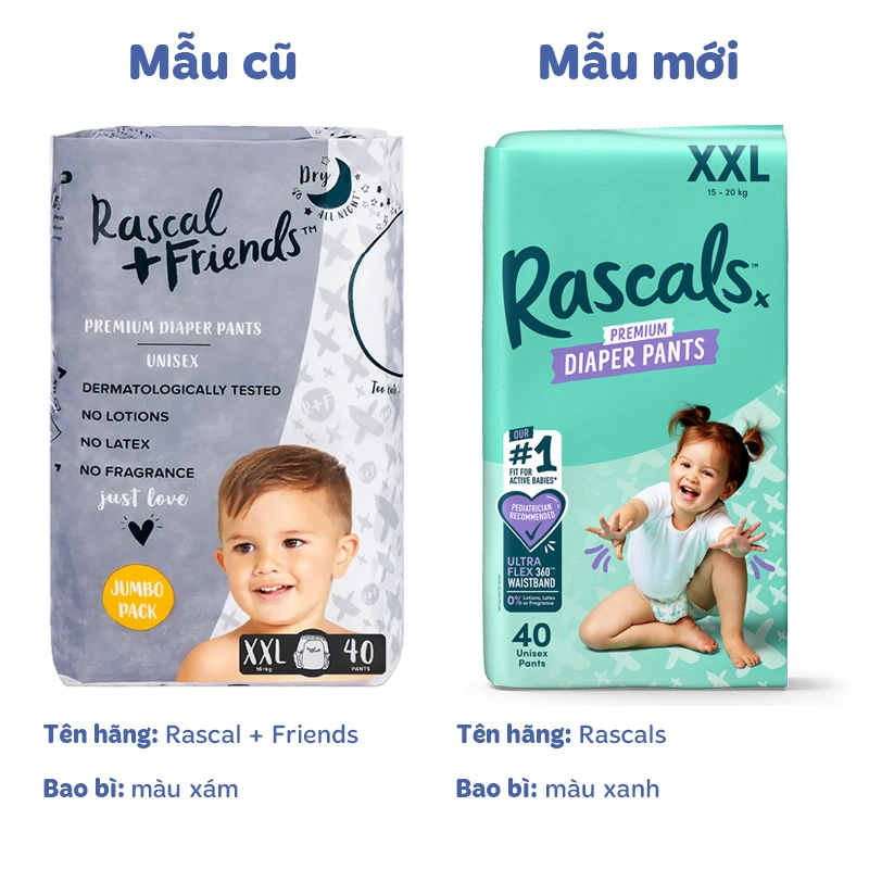 Combo 3 tã quần Rascals size XXL 40 miếng/bịch (15 - 20 kg) - Giao bao bì ngẫu nhiên 2