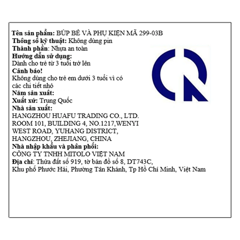 Đồ chơi mô hình búp bê 3L 299-03B 12