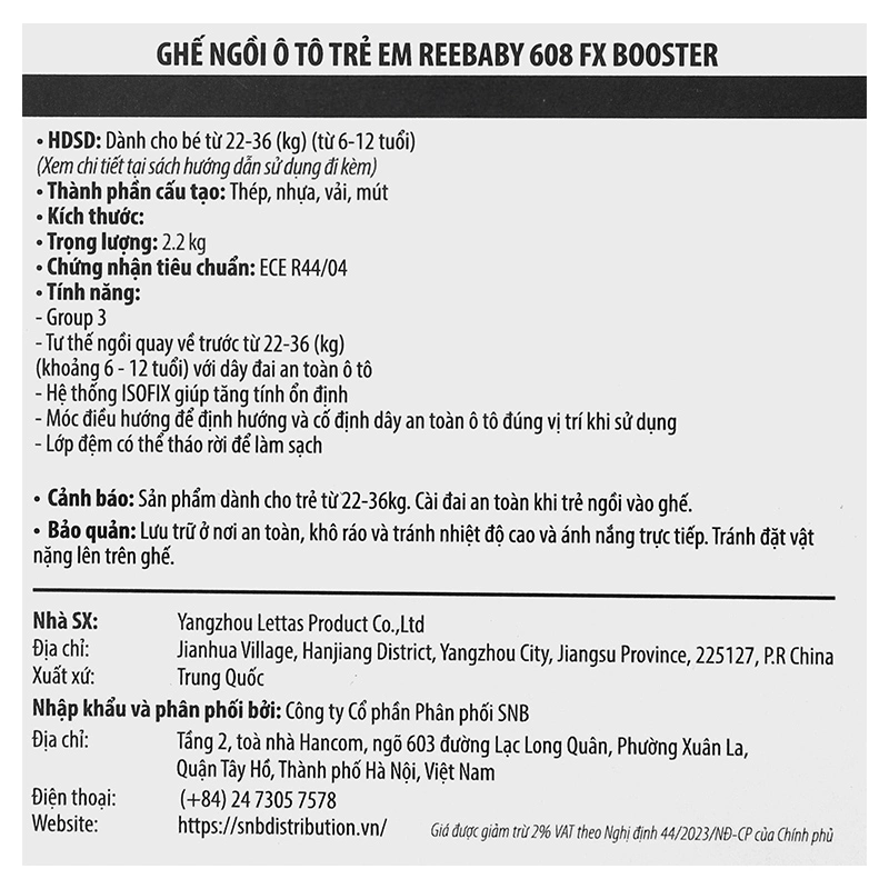 Ghế ngồi ô tô Reebaby 608 FX Booster (6 - 12 tuổi) 13