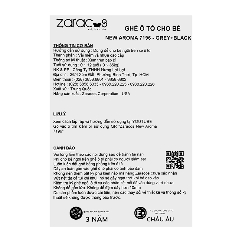 Ghế ngồi ô tô Zaracos New Aroma 7196 (0 - 12 tuổi) - Màu xám 18
