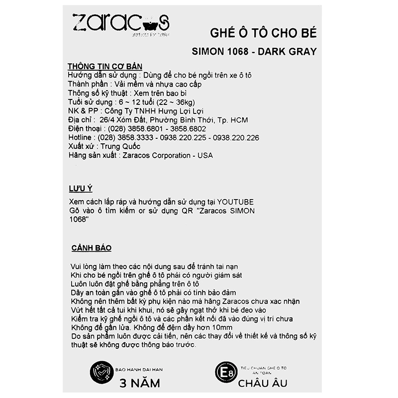 Ghế ngồi ô tô Zaracos Simon 1068 (6 - 12 tuổi) 14