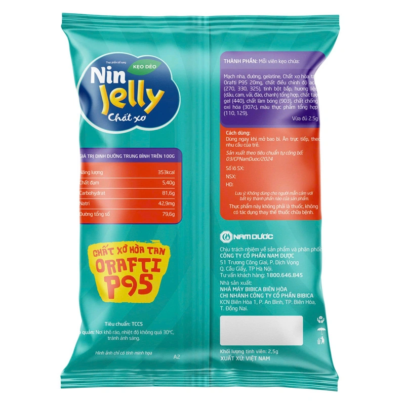 Kẹo dẻo Nam Dược Nin Jelly bổ sung chất xơ hương trái cây, 20g dạng viên (từ 2 tuổi) - Giao bao bì ngẫu nhiên 8