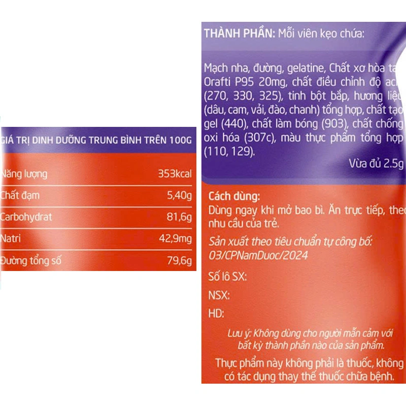 Kẹo dẻo Nam Dược Nin Jelly bổ sung chất xơ hương trái cây, 20g dạng viên (từ 2 tuổi) - Giao bao bì ngẫu nhiên 9