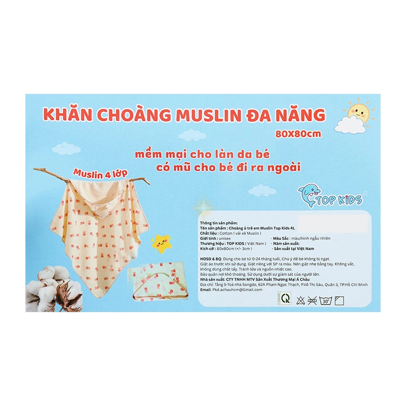 Khăn quấn cotton TOP KIDS 80x80 cm - Màu ngẫu nhiên 24