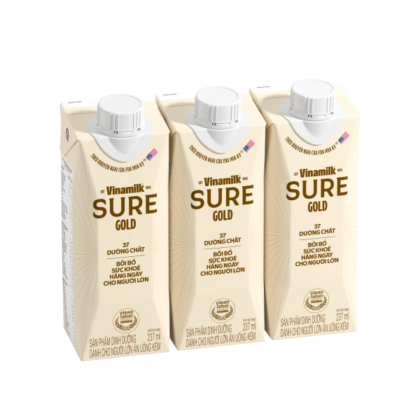 Lốc 3 sữa nước dinh dưỡng người lớn Vinamilk Sure Gold