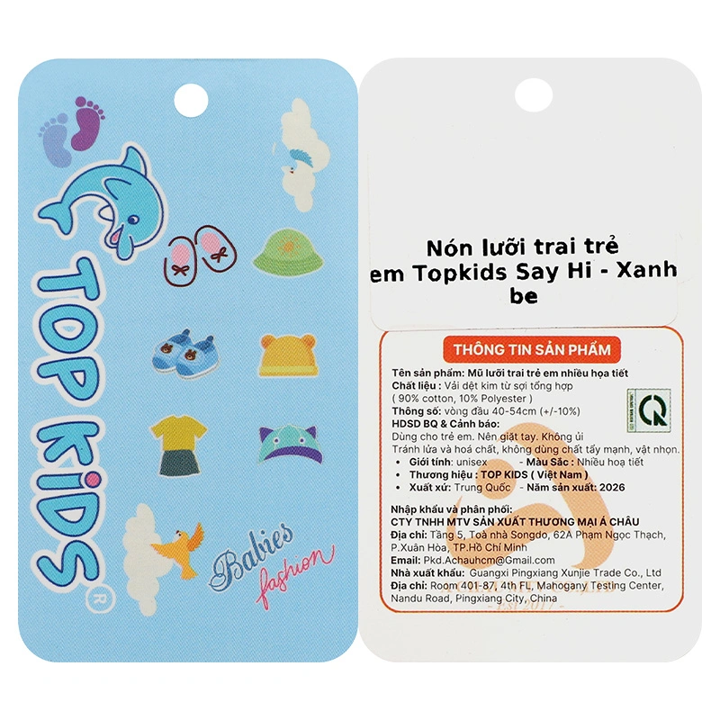 Nón kết cho bé TOP KIDS Say Hi màu xanh be 8