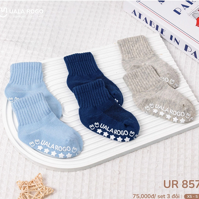 Set 3 tất sơ sinh cổ cao Ualarogo UR857 trơn - Giao màu ngẫu nhiên 9